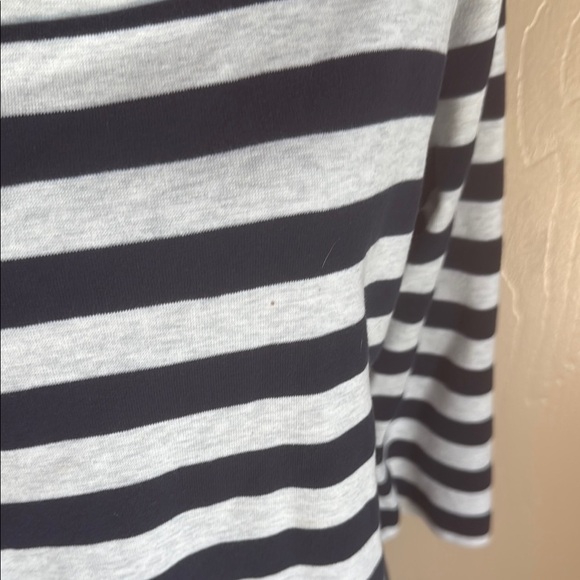 Striped Navy and Gray Dress Wide Neck / Off the Shoulder. - Picture 5 of 5